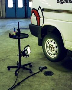 VIKING stand in a car garage